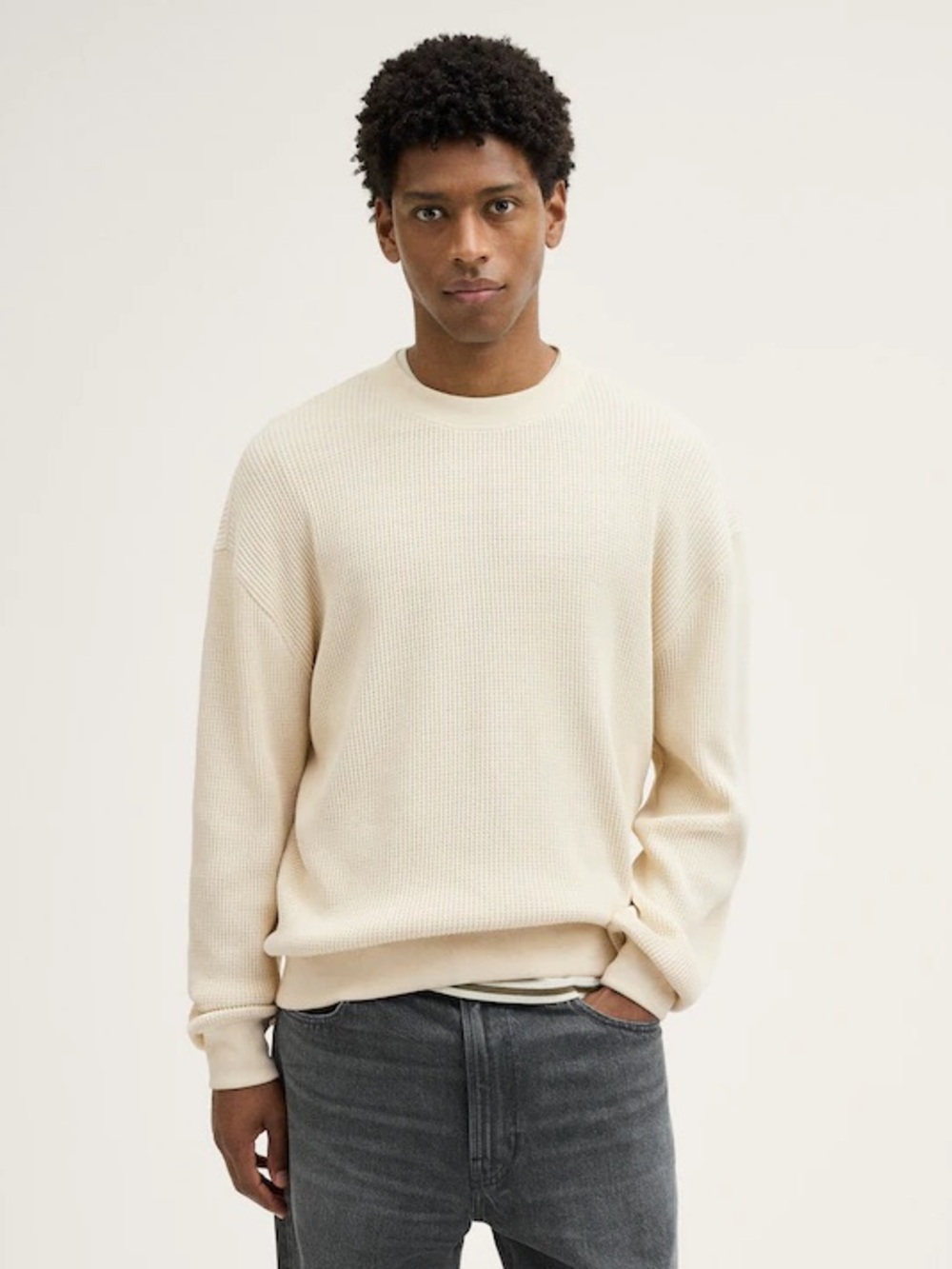 Madewell Waffle Knit Crewneck Sweatshirt Men’s XL Cream 100% Cotton Long Sleeve